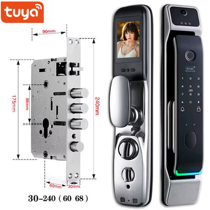 Tuya Smart 3D Face Door Lock Security Face & Camera Monitor Intelligent Fingerprint Password Biometric Electronic Key Unlock