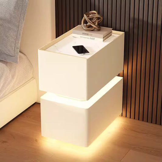 Creative 25Cm Smart Bedside Table with Sensor Light Nordic Style Storage Cabinet Bedroom Nightstand with Wireless Charging