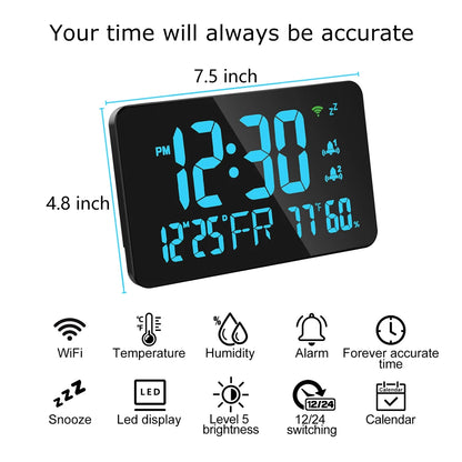 Tuya Wifi Smart Alarm Clock Thermometer Hygrometer with Digital LED Display Calender Adjustable Brightness APP Remote Clock