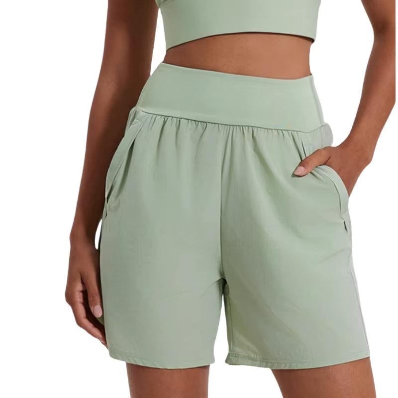 2024 Running Sport Shorts with Pocket Loose High Waist Yoga Short Pant Fitness for Women Summer Gym Wear Female Workout Clothes