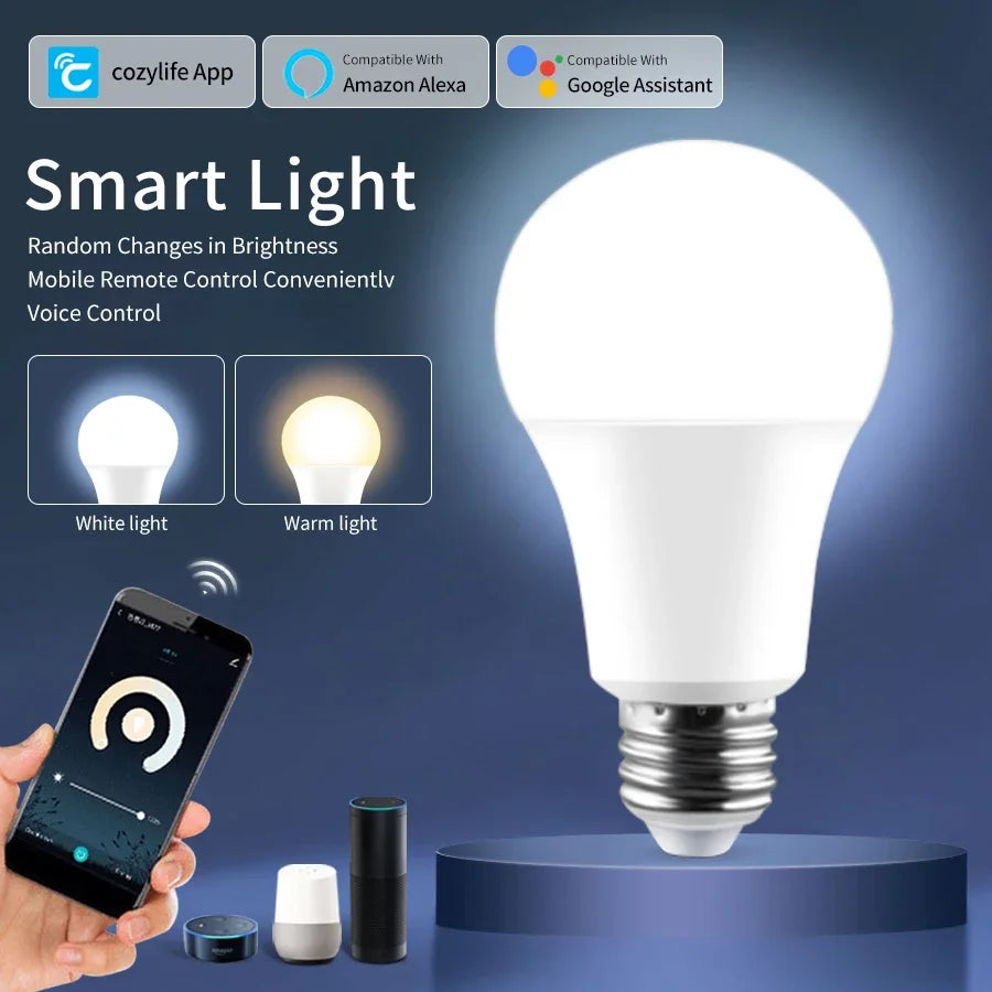 220V 110V E27 Wifi Smart LED Light Bulbs Cozylife App 12W 15W 20W Dimmable LED Lamp White/Warm Alexa Google Home Vioce Control