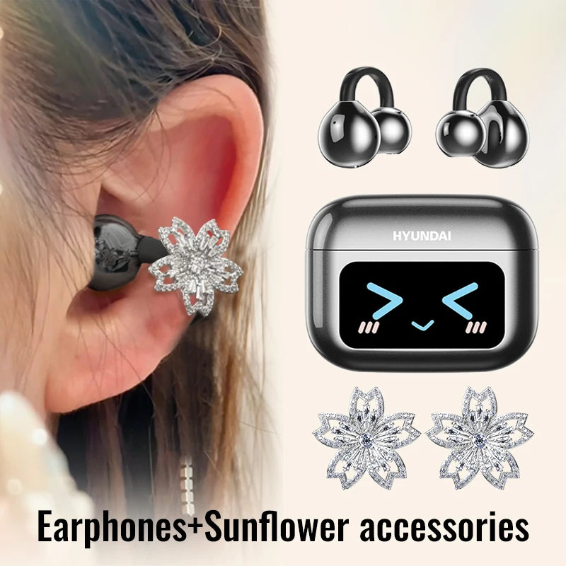 Choice  M100 ENC Ear Clip LED Digital Display Earphones Wireless Bluetooth Headphones Noise Cancelling Touch Control