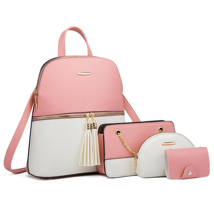 Women'S Fashion Bags 2025 3 Pcs Set Zipper Bag Ladies Color Contrast Backpacks for Women Brand Composite Bags