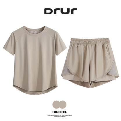 2Pcs Gym Set Women Summer Sportswear Outfit 2 Piece Short Sleeve Sports Shirt Shorts Sets Jogging Suit Female Tracksuit New