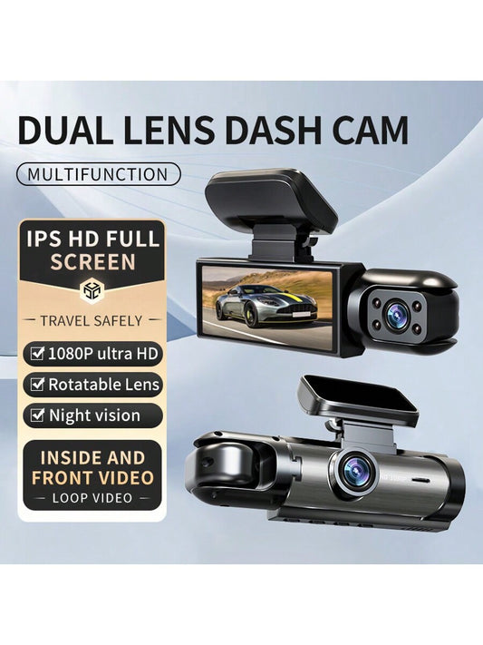 1080P Dual Camera Dash Cam for Cars with IR Night Vision, Loop Recording, and Wide Angle Lens - 3.16 Inch IPS Screen, Wide Angle Car DVR Camera Dual Lens Car Dashboard Video Cam