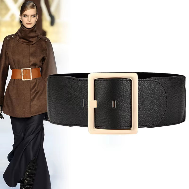 Plus Size Wide Corset Belt Ladies Waist Designer Belts for Women Elastic Cummerbunds Brown Stretch Big Dress Waistband