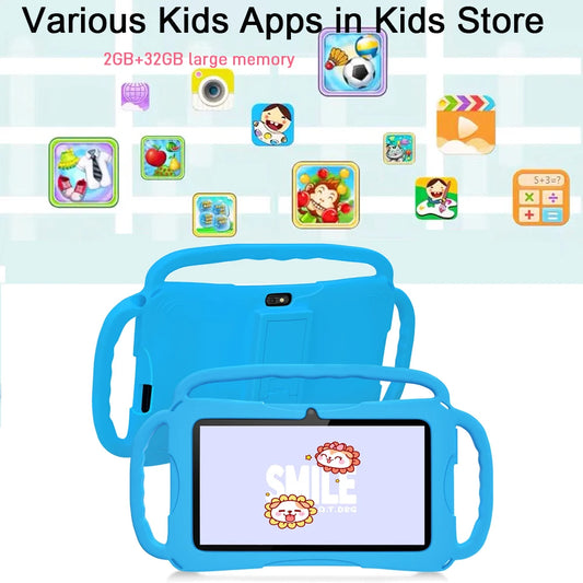 32GB Kids Tablet 7Inch Android Tablet Toddler with Case 5G Wifi Bluetooth Dual Camera Educational Learning Toys Children Gifts