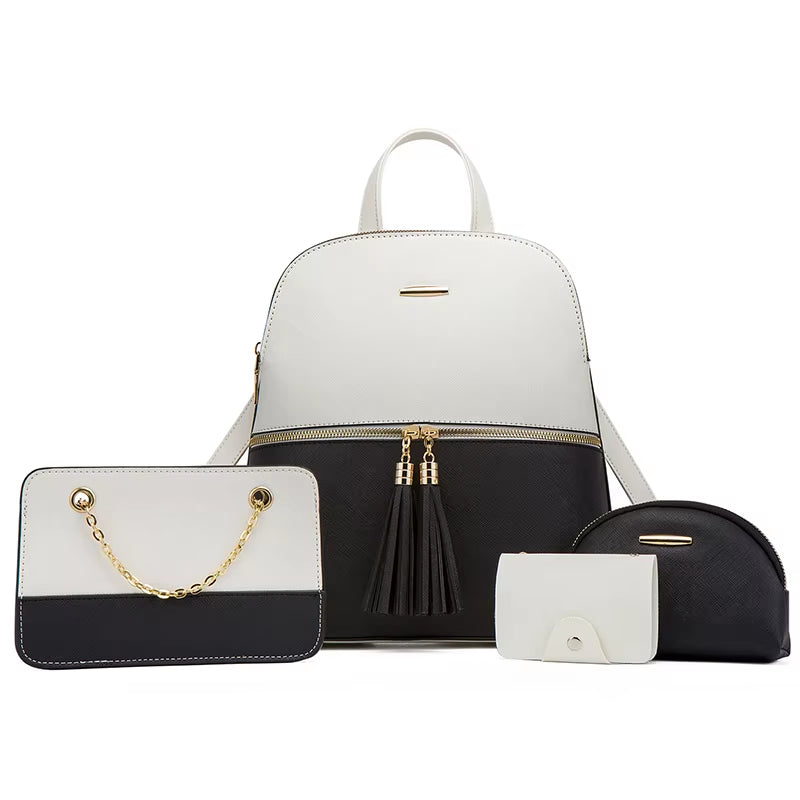 Women'S Fashion Bags 2025 3 Pcs Set Zipper Bag Ladies Color Contrast Backpacks for Women Brand Composite Bags