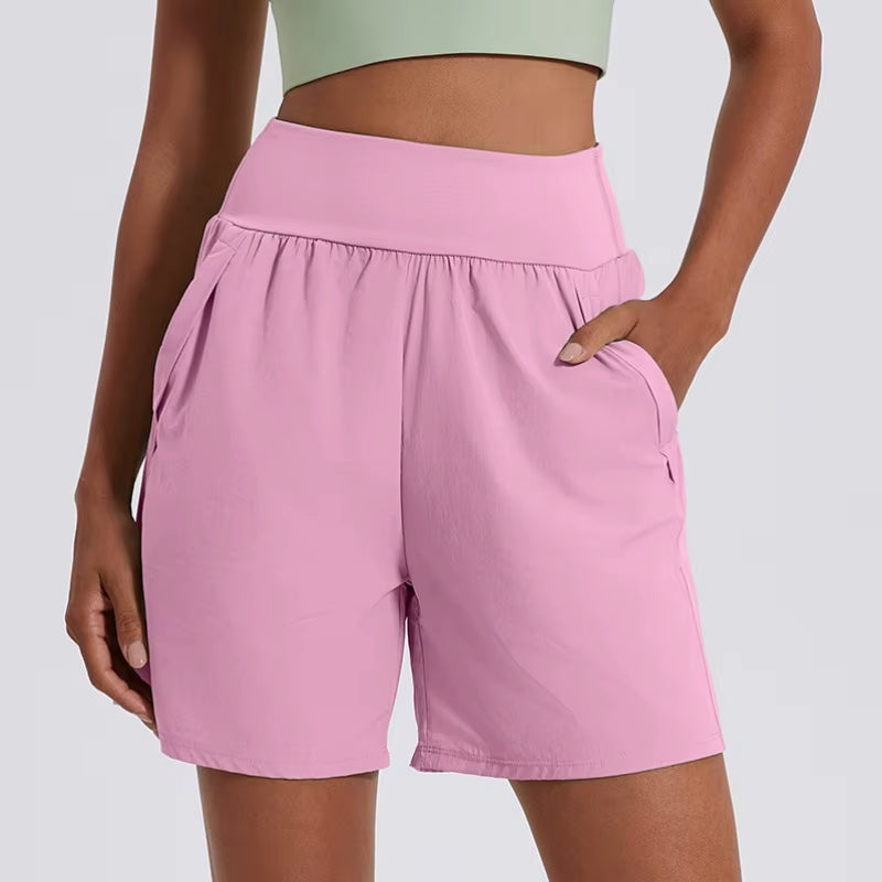 2024 Running Sport Shorts with Pocket Loose High Waist Yoga Short Pant Fitness for Women Summer Gym Wear Female Workout Clothes