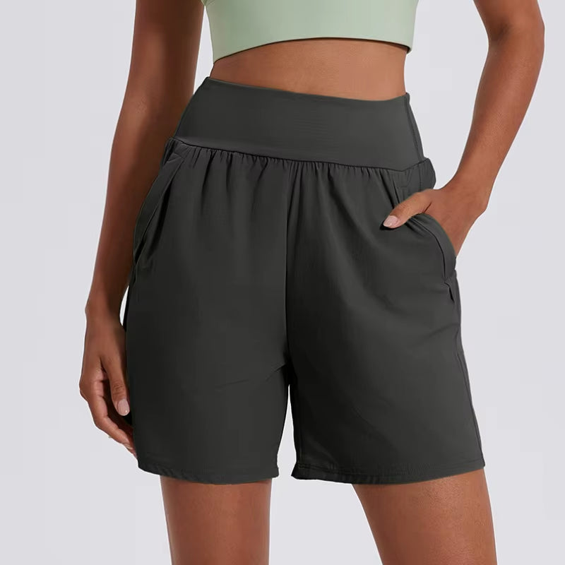 2024 Running Sport Shorts with Pocket Loose High Waist Yoga Short Pant Fitness for Women Summer Gym Wear Female Workout Clothes