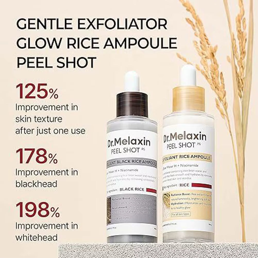 Dr.Melaxin, Peel Shot Glow Rice Exfoliating Ampoule, Gentle Exfoliating Face and Body Scrub for All Skin Types, Korean Skincare